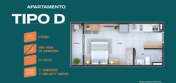 Apartamento à venda com 26m², 1 quarto sem vaga - 23