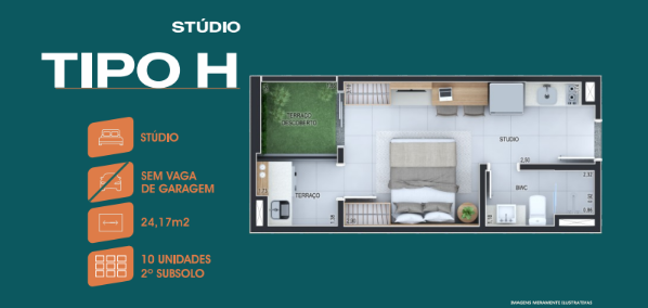 Studio à venda com 24m², 0 quartos sem vaga - 23