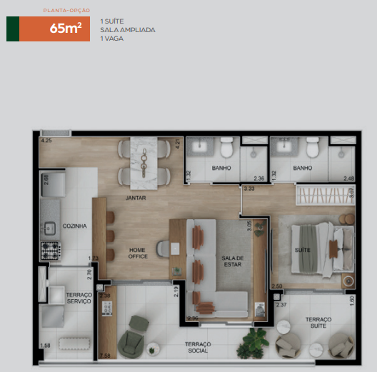 Apartamento à venda com 65m², 1 quarto com vaga - 19