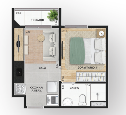 Apartamento à venda com 24m², 1 quarto com vaga - 20