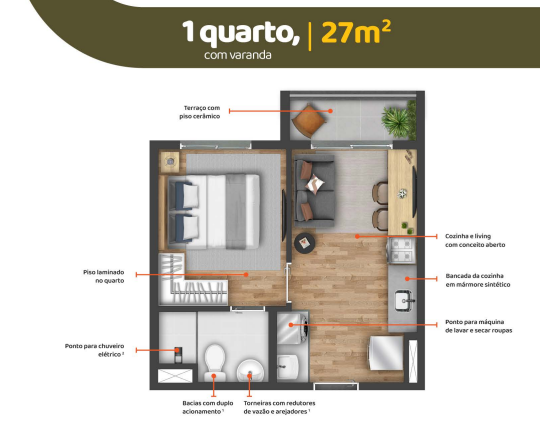 Apartamento à venda com 27m², 1 quarto sem vaga - 16