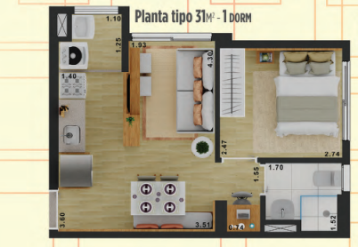 Apartamento à venda com 31m², 1 quarto sem vaga - 9