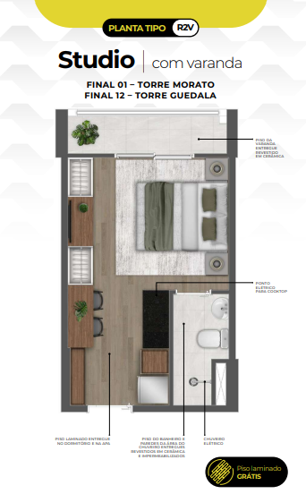 Studio à venda com 21m², 0 quartos sem vaga - 23