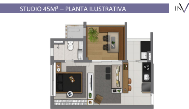 Studio à venda com 45m², 1 quarto com vaga - 5