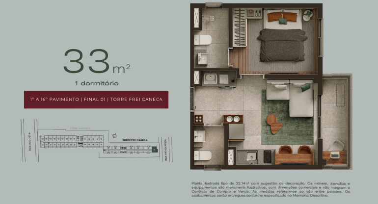 Apartamento à venda com 33m², 1 quarto sem vaga - 18