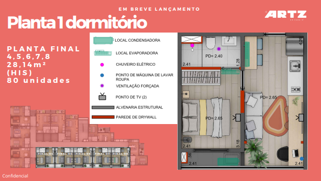 Apartamento à venda com 28m², 1 quarto sem vaga - 17