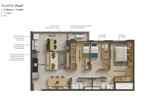 Apartamento à venda com 75m², 3 quartos com vaga - 15