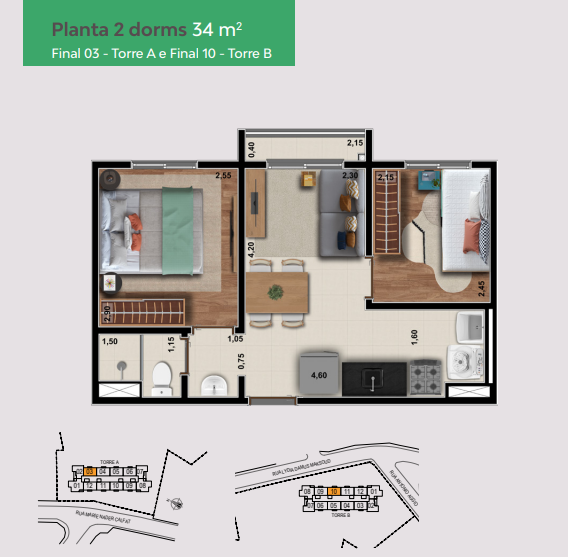 Apartamento à venda com 34m², 2 quartos com vaga - 23