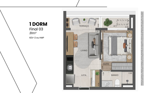 Apartamento à venda com 31m², 1 quarto sem vaga - 21