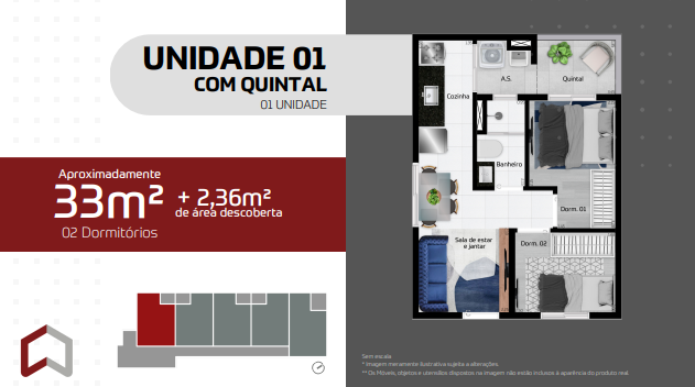 Apartamento à venda com 33m², 2 quartos sem vaga - 2