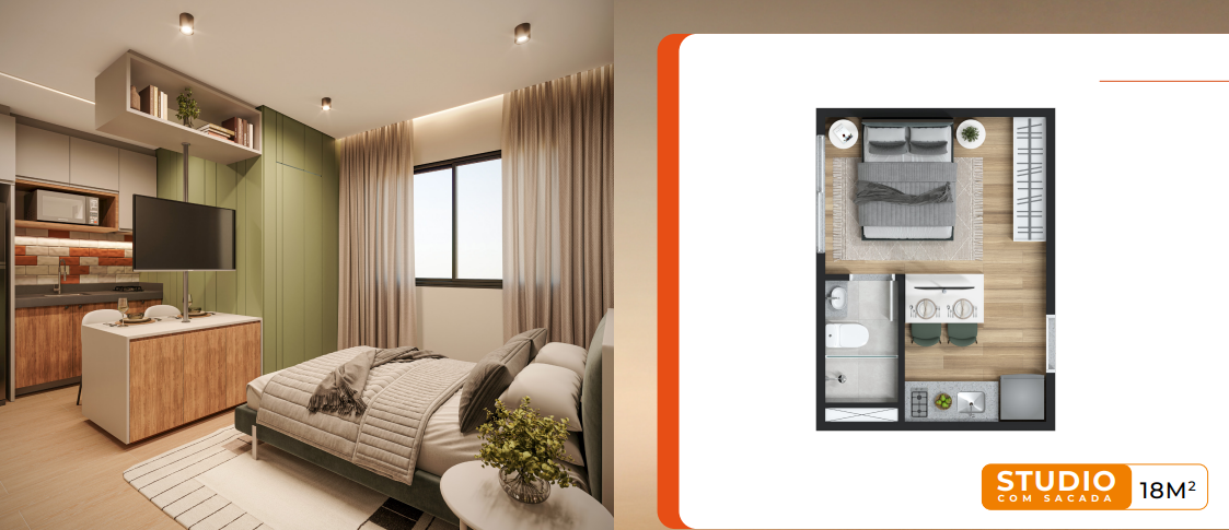 Studio à venda com 18m², 0 quartos sem vaga - 18
