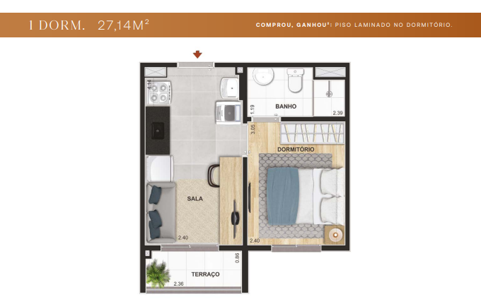 Apartamento à venda com 27m², 1 quarto sem vaga - 21
