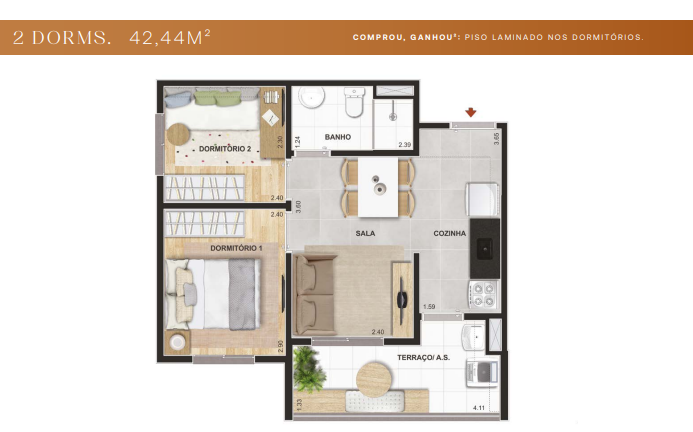 Apartamento à venda com 42m², 2 quartos sem vaga - 21