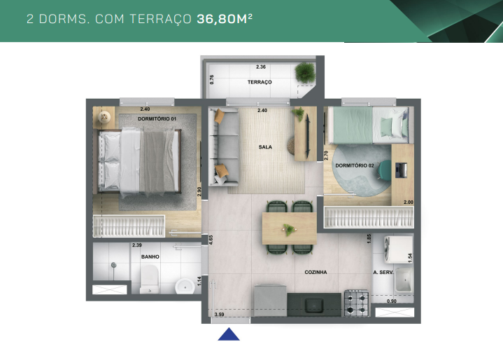 Apartamento à venda com 36m², 2 quartos sem vaga - 17