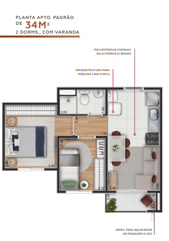 Apartamento à venda com 34m², 2 quartos sem vaga - 32