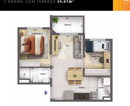 Apartamento à venda com 39m², 2 quartos sem vaga - 19