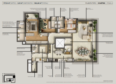 Apartamento à venda com 180m², 3 quartos com vaga - 25