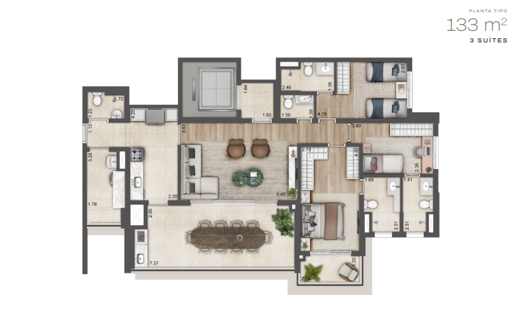 Apartamento à venda com 133m², 3 quartos com vaga - 42