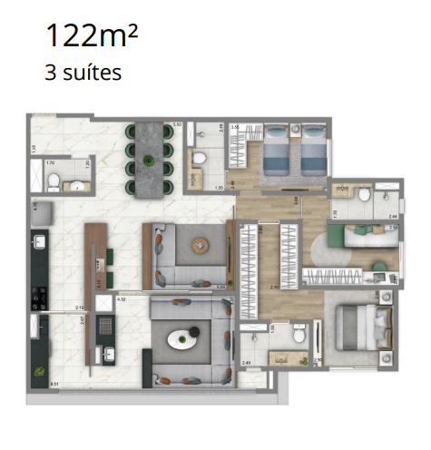 Apartamento à venda com 122m², 3 quartos com vaga - 17