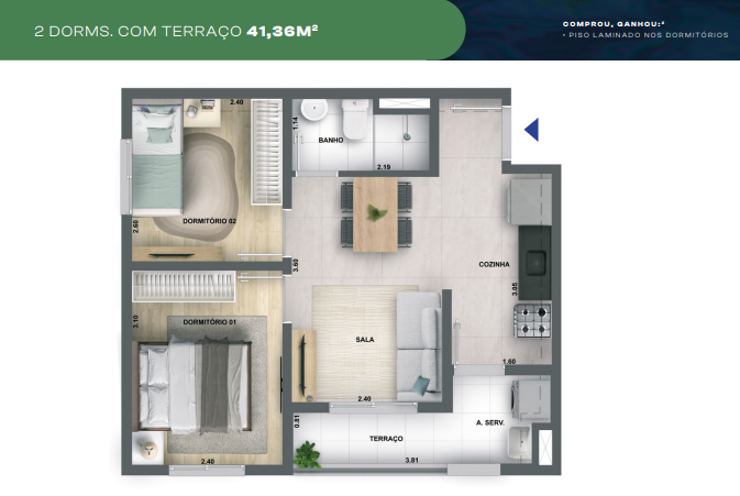 Apartamento à venda com 41m², 2 quartos sem vaga - 19