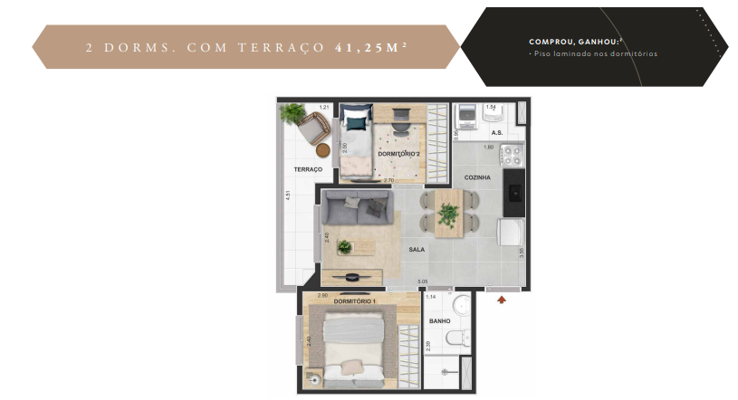 Apartamento à venda com 43m², 2 quartos sem vaga - 23
