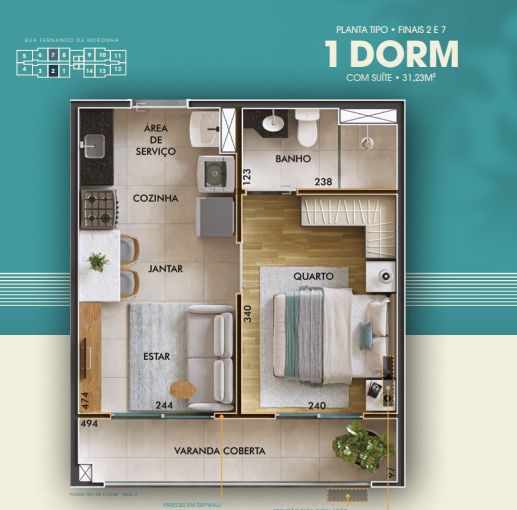 Apartamento à venda com 31m², 1 quarto sem vaga - 12