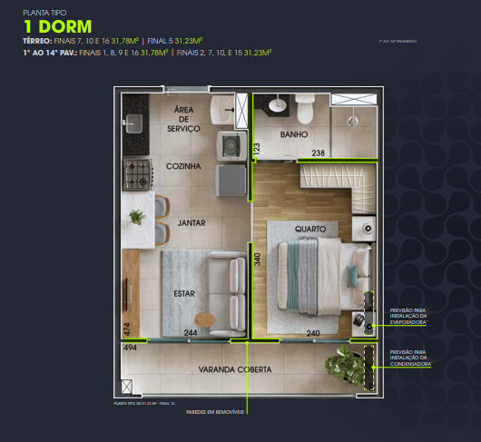 Apartamento à venda com 31m², 1 quarto sem vaga - 21