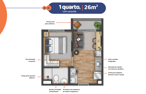 Apartamento à venda com 26m², 1 quarto sem vaga - 15