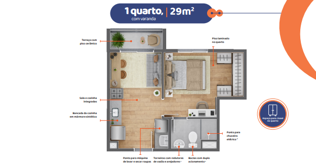 Apartamento à venda com 29m², 1 quarto sem vaga - 15