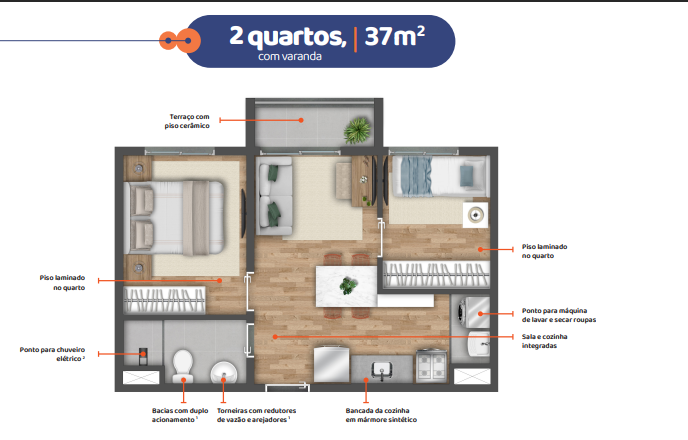 Apartamento à venda com 37m², 2 quartos sem vaga - 15