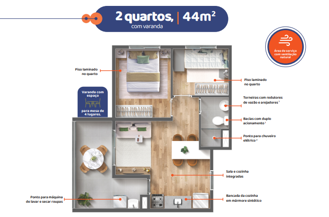 Apartamento à venda com 44m², 2 quartos sem vaga - 15