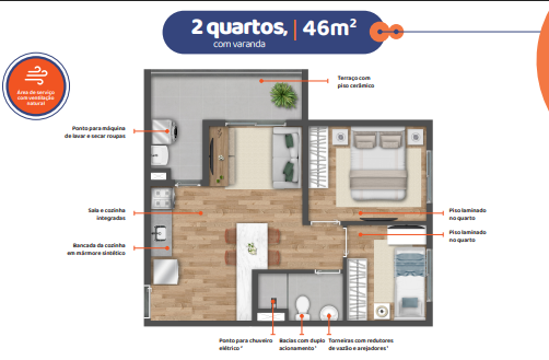 Apartamento à venda com 46m², 2 quartos sem vaga - 15