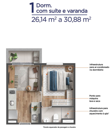 Apartamento à venda com 26m², 1 quarto sem vaga - 37