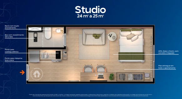 Studio à venda com 25m², 0 quartos sem vaga - 26