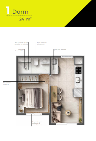 Apartamento à venda com 24m², 1 quarto sem vaga - 24