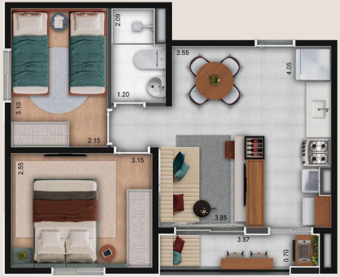 Apartamento à venda com 56m², 2 quartos sem vaga - 21