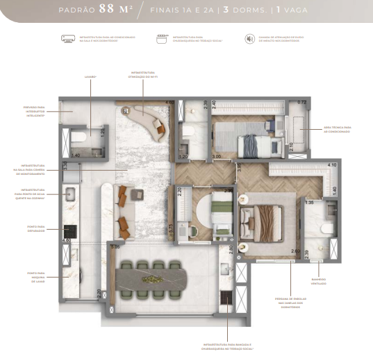 Apartamento à venda com 88m², 3 quartos com vaga - 18