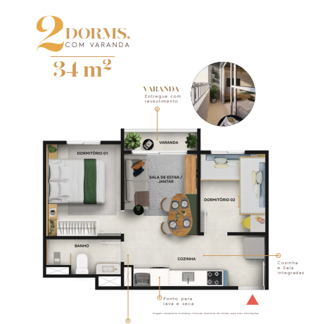 Apartamento à venda com 34m², 2 quartos sem vaga - 18