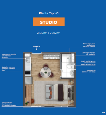 Studio à venda com 24m², 0 quartos sem vaga - 13