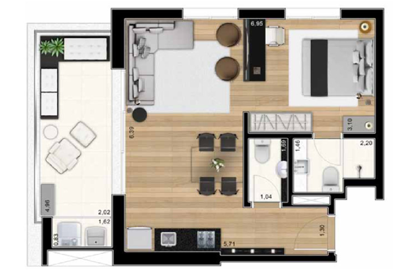Studio à venda com 61m², 1 quarto com vaga - 11