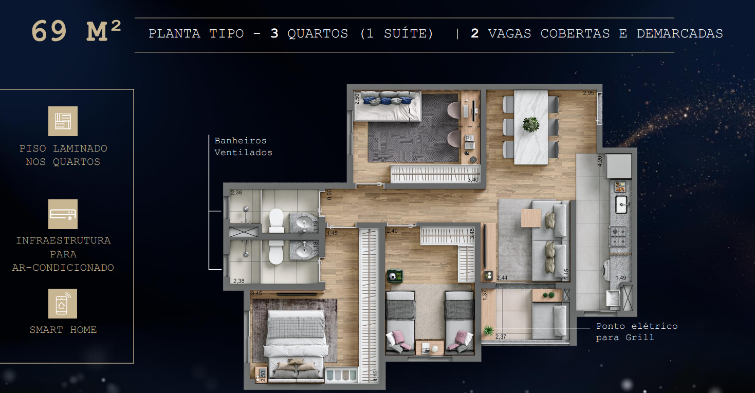 Apartamento à venda com 69m², 3 quartos com vaga - 14