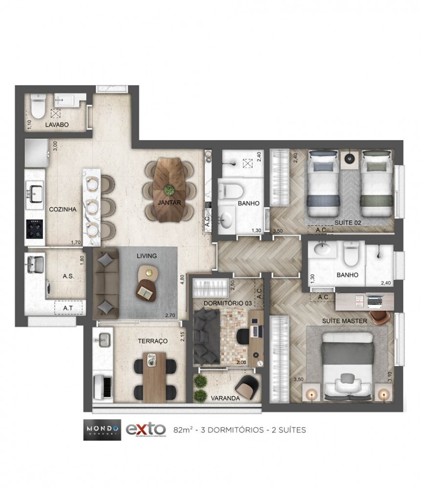 Apartamento à venda com 82m², 3 quartos com vaga - 20