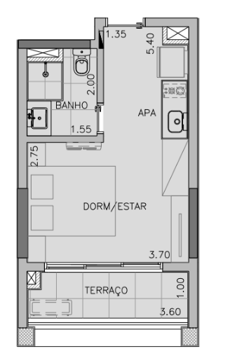 Studio à venda com 40m², 0 quartos sem vaga - 9