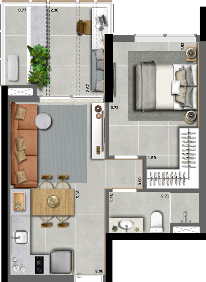 Apartamento à venda com 44m², 1 quarto sem vaga - 21