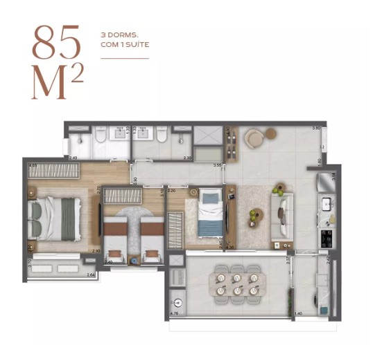 Apartamento à venda com 85m², 3 quartos com vaga - 26