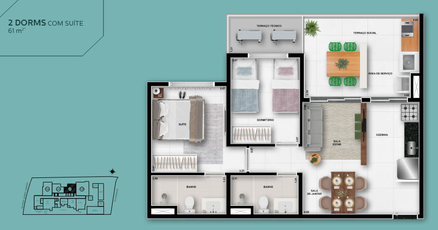 Apartamento à venda com 61m², 2 quartos com vaga - 17