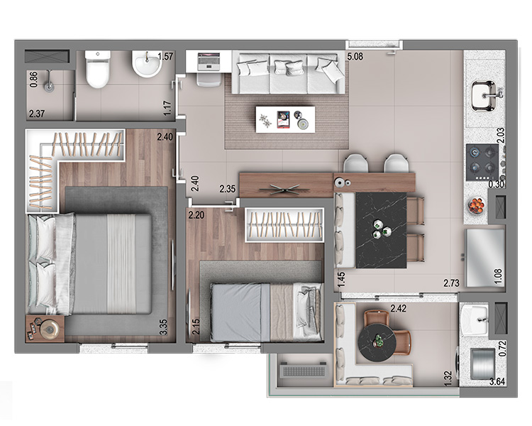 Apartamento à venda com 40m², 2 quartos com vaga - 25