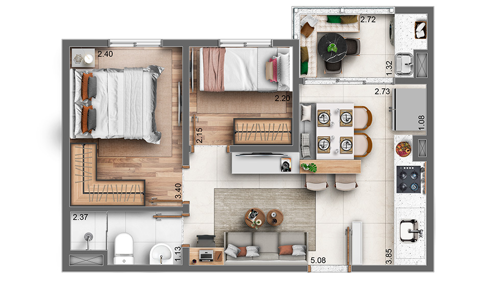 Apartamento à venda com 40m², 2 quartos com vaga - 23
