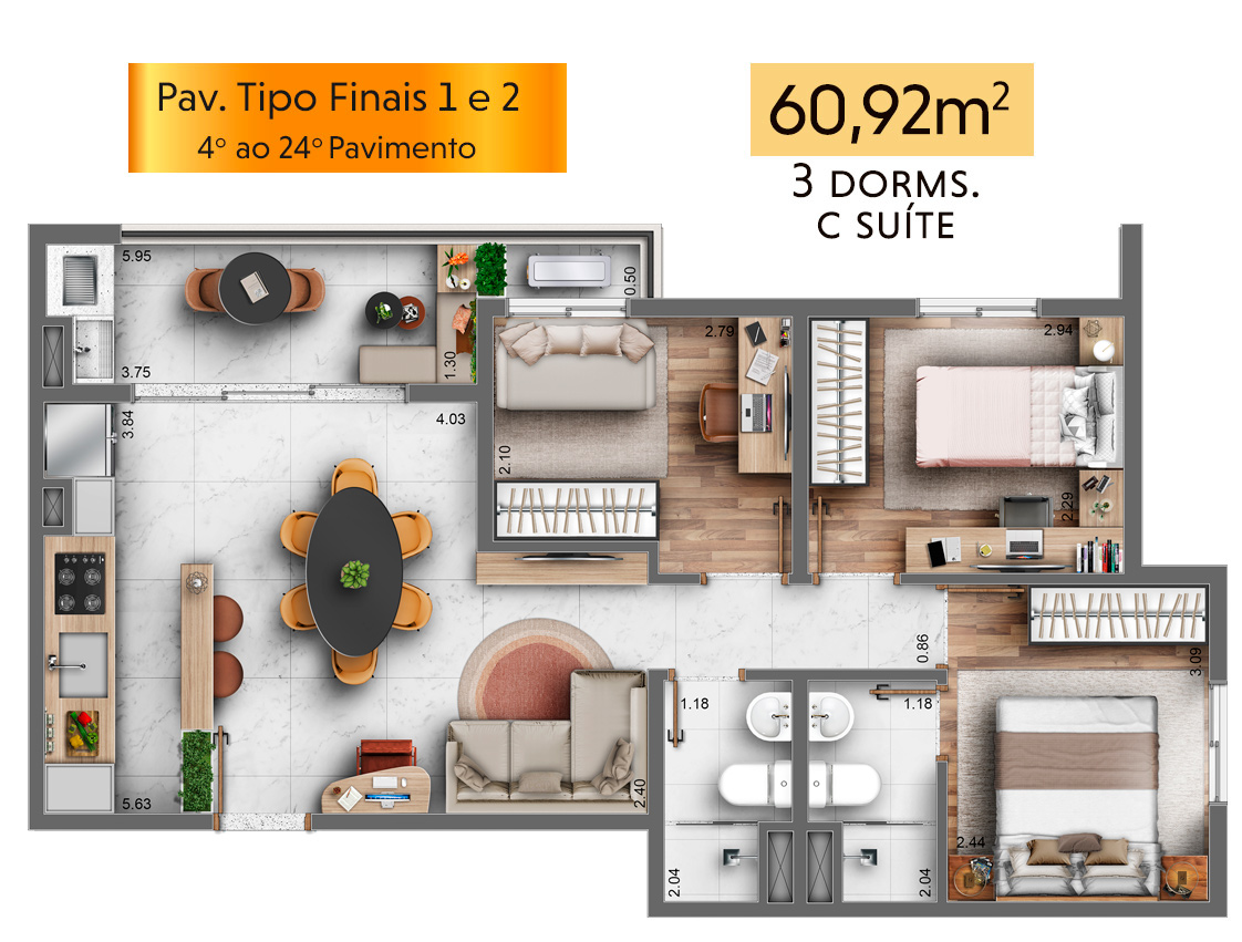 Apartamento à venda com 60m², 3 quartos com vaga - 24
