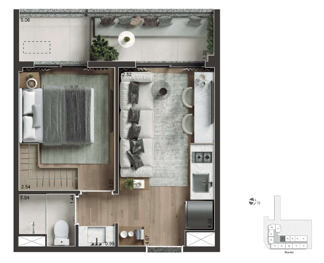 Studio à venda com 30m², 1 quarto sem vaga - 24
